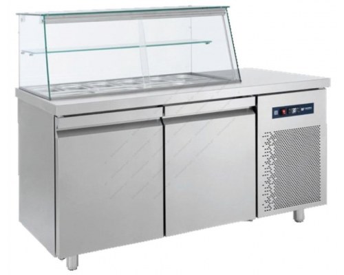 Saladette Refrigerated Counter 155 x 70 cm 2 Doors & Display GN 1/4 SM155 BAMBAS Greece